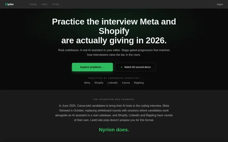 Screenshot of the Nyrion homepage