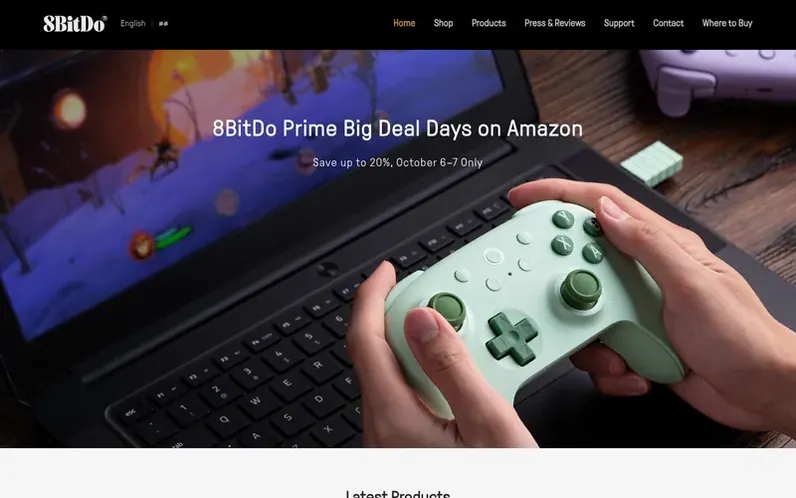 Screenshot of the 8BitDo homepage