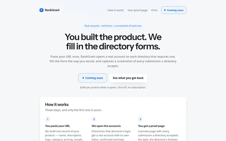 Screenshot of the RankGrant homepage