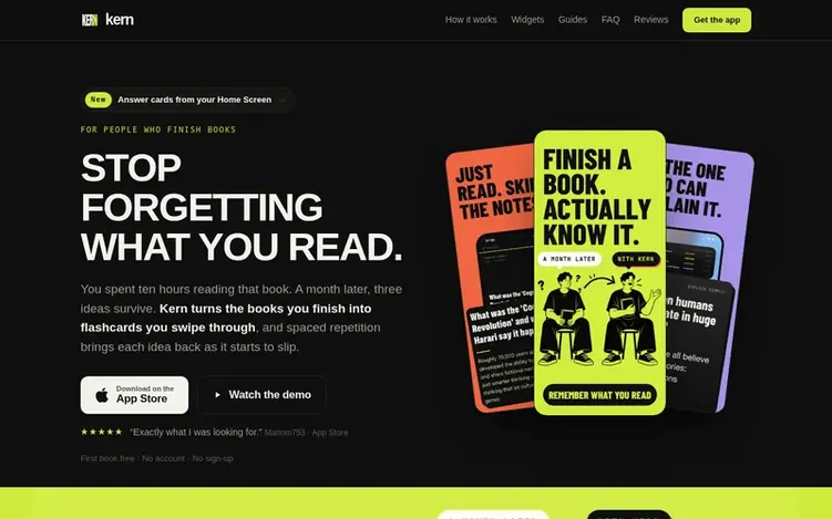 Screenshot of the Kern homepage