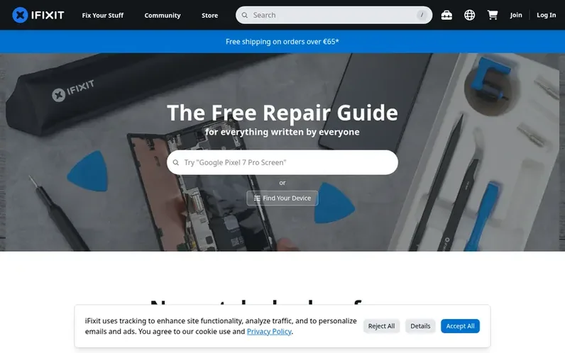 Screenshot of the iFixit homepage