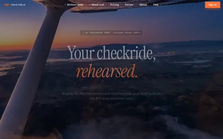 Screenshot of the check-ride.ai homepage