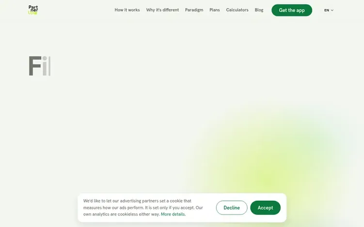 Screenshot of the PartnerUp homepage