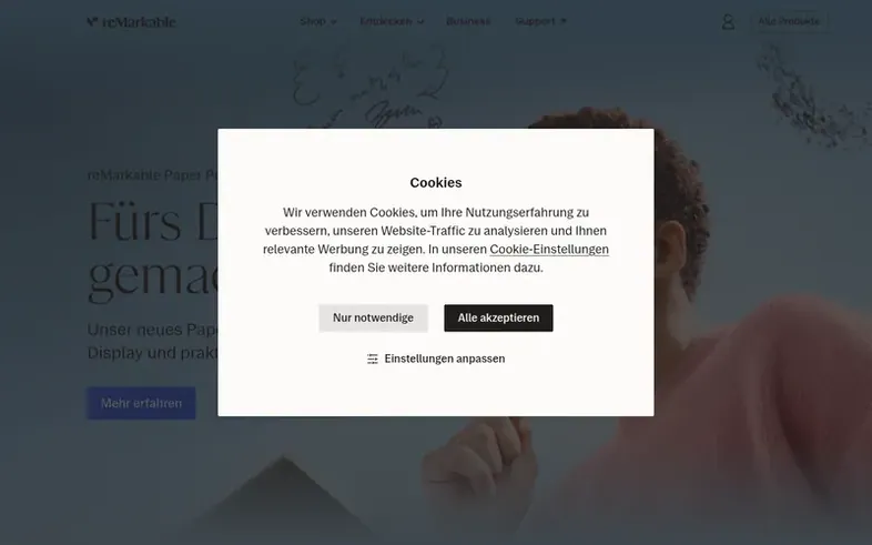 Screenshot of the reMarkable™ homepage