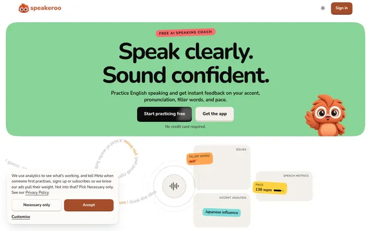 Screenshot of the Speakeroo homepage