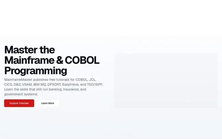 Screenshot of the MainframeMaster homepage