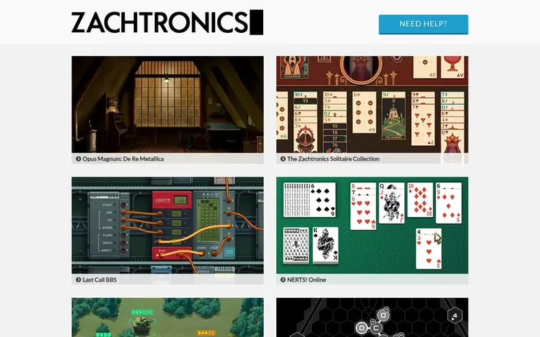 Screenshot of the Zachtronics homepage