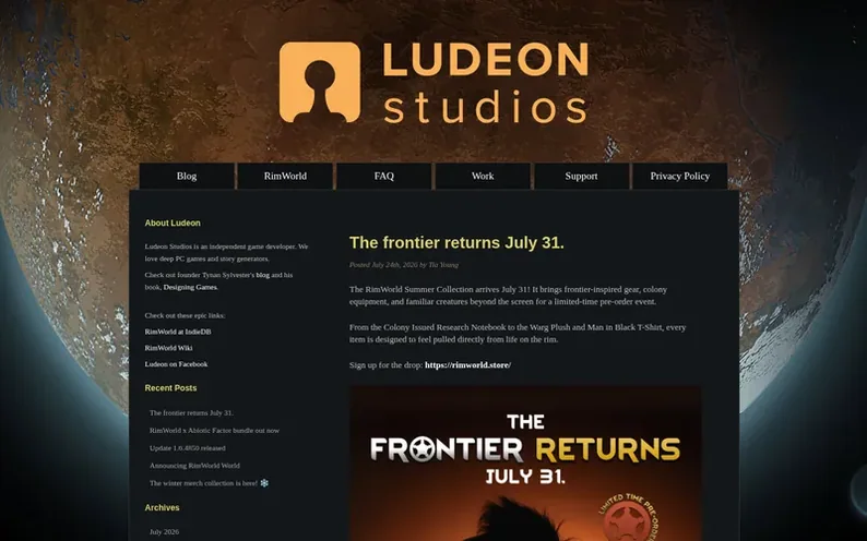 Screenshot of the Ludeon Studios homepage