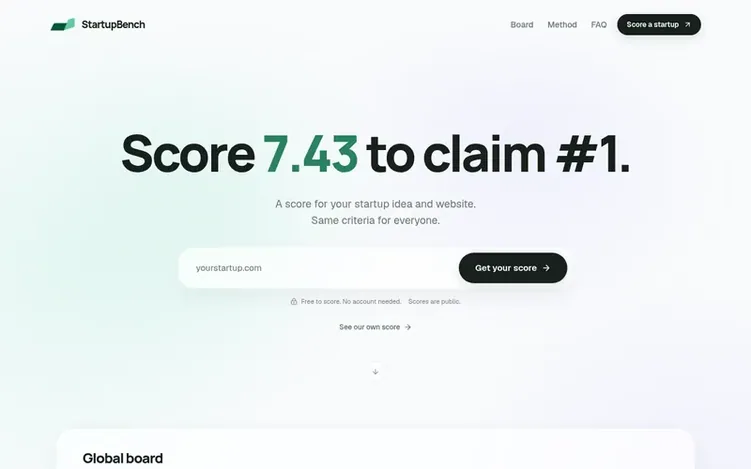 Screenshot of the StartupBench homepage