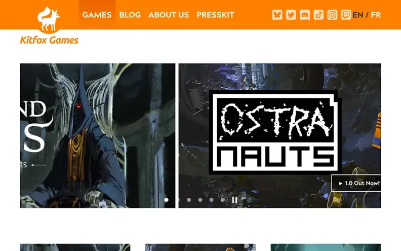 Screenshot of the Kitfox Games homepage