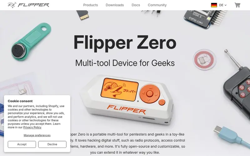 Screenshot of the Flipper Zero homepage