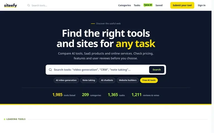 Screenshot of the Siteefy homepage