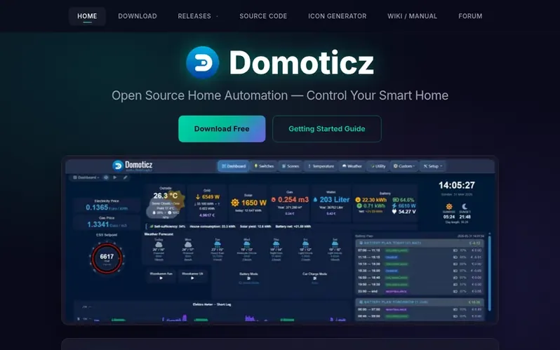 Screenshot of the Domoticz homepage