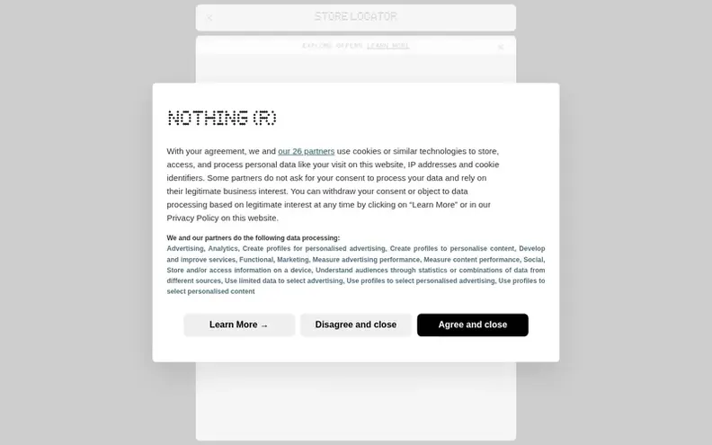 Screenshot of the Nothing homepage