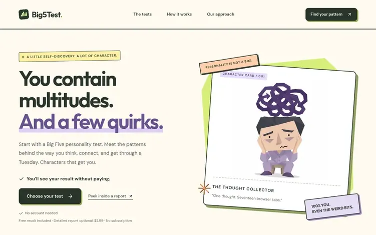 Screenshot of the Big 5 Test homepage
